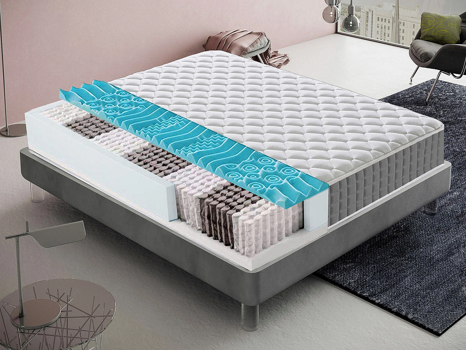 Vormgeheugen pocketveringmatras 9 gedifferentieerde zones Orthopedie – Anatomisch – 150 x 190 cm