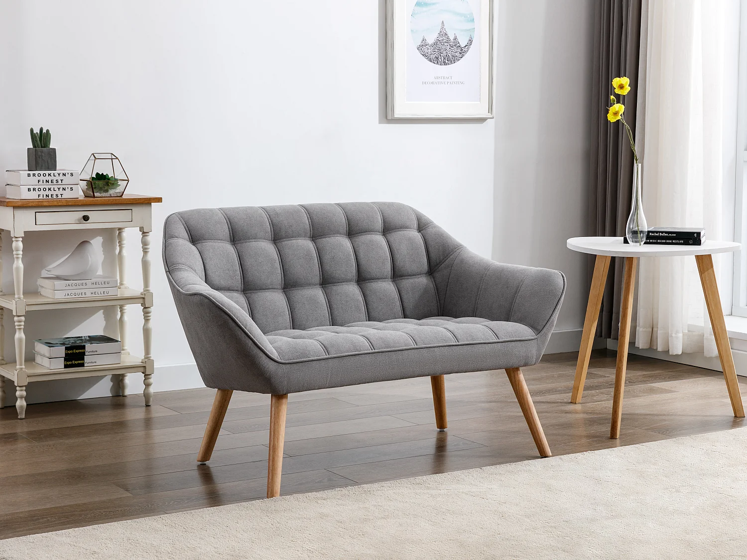Tweezitsbank van grijze stof met Scandinavische stijl CASERTA