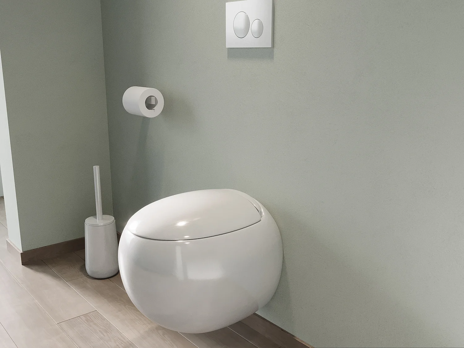 Set voor hang-wc-van wit keramiek met voorwandsysteem en bedieningsplaat, HURO II