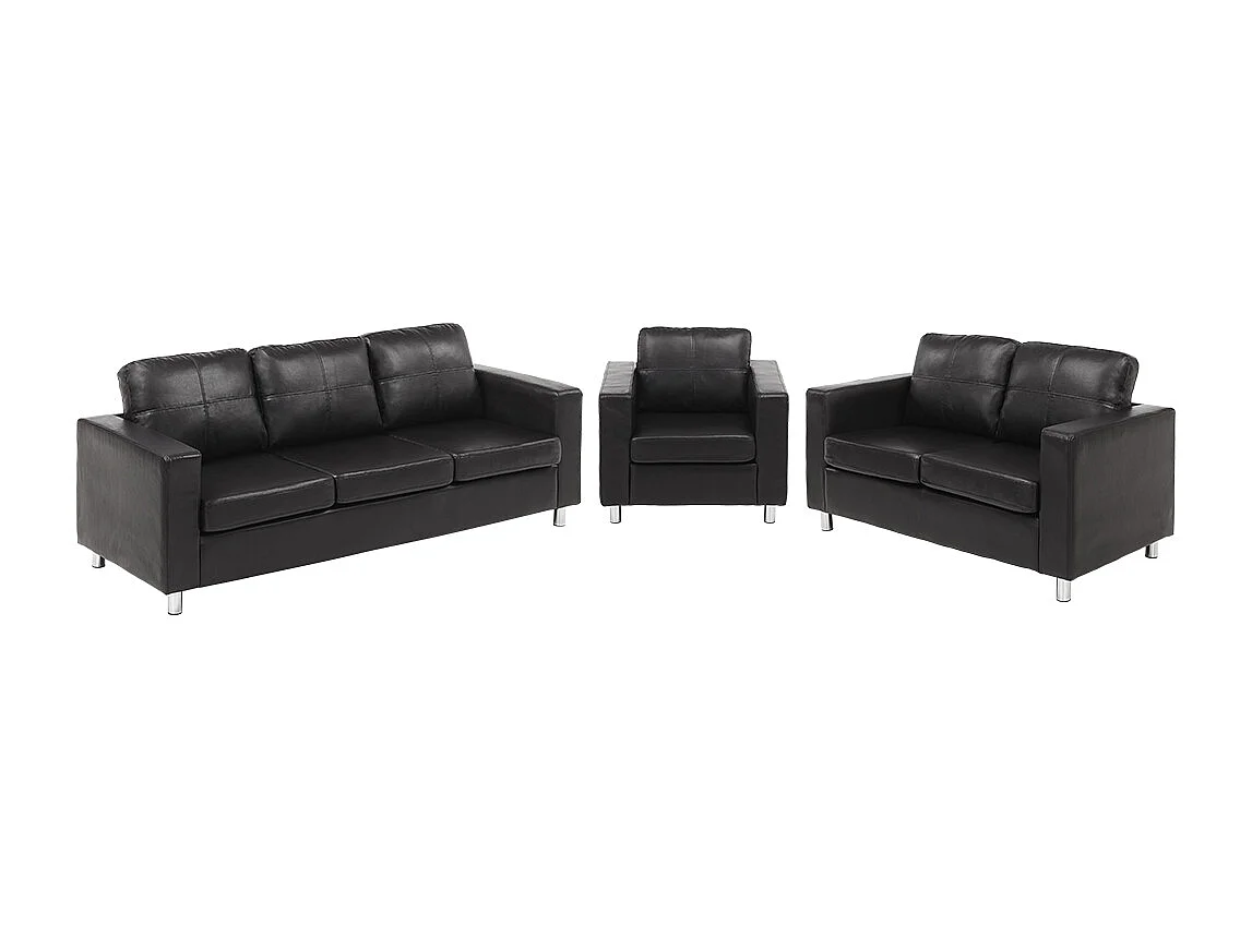 Driezits-, tweezitsbank en fauteuilvan kunstleer ACKLEY – Zwart