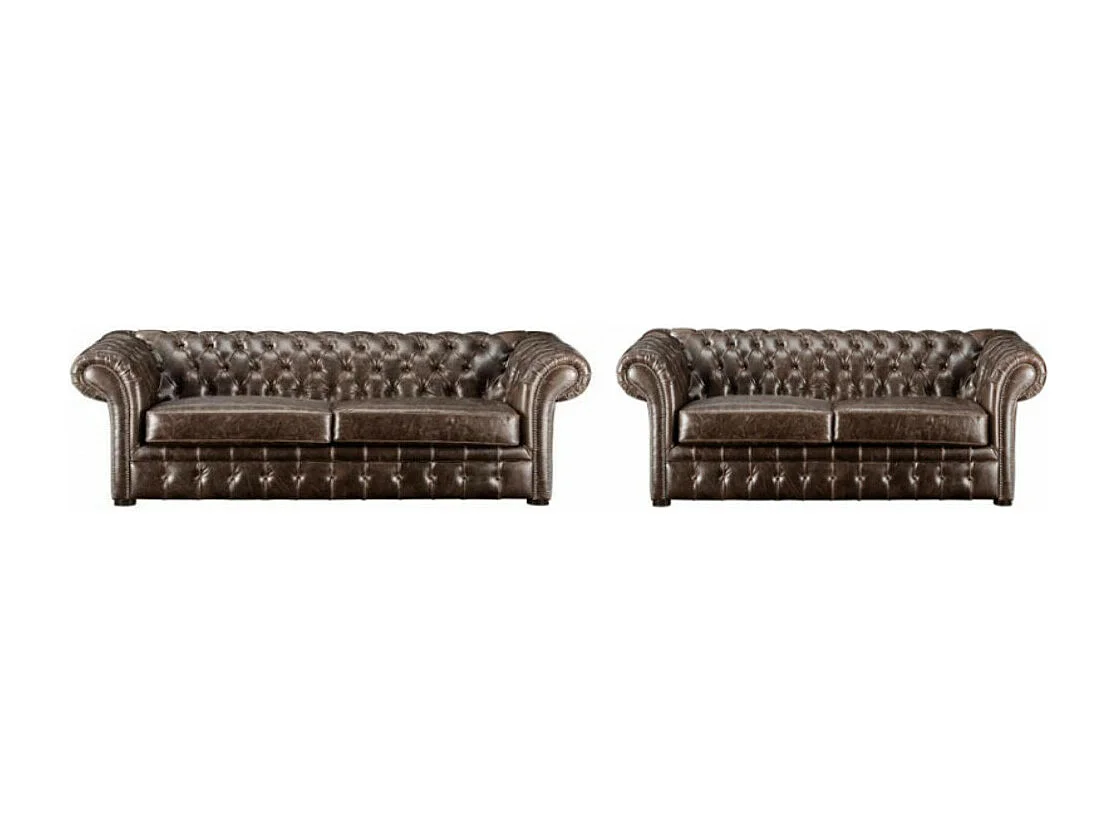 Driezits- en tweezitsbank chesterfield CLOTAIRE leer met lived-in aspect