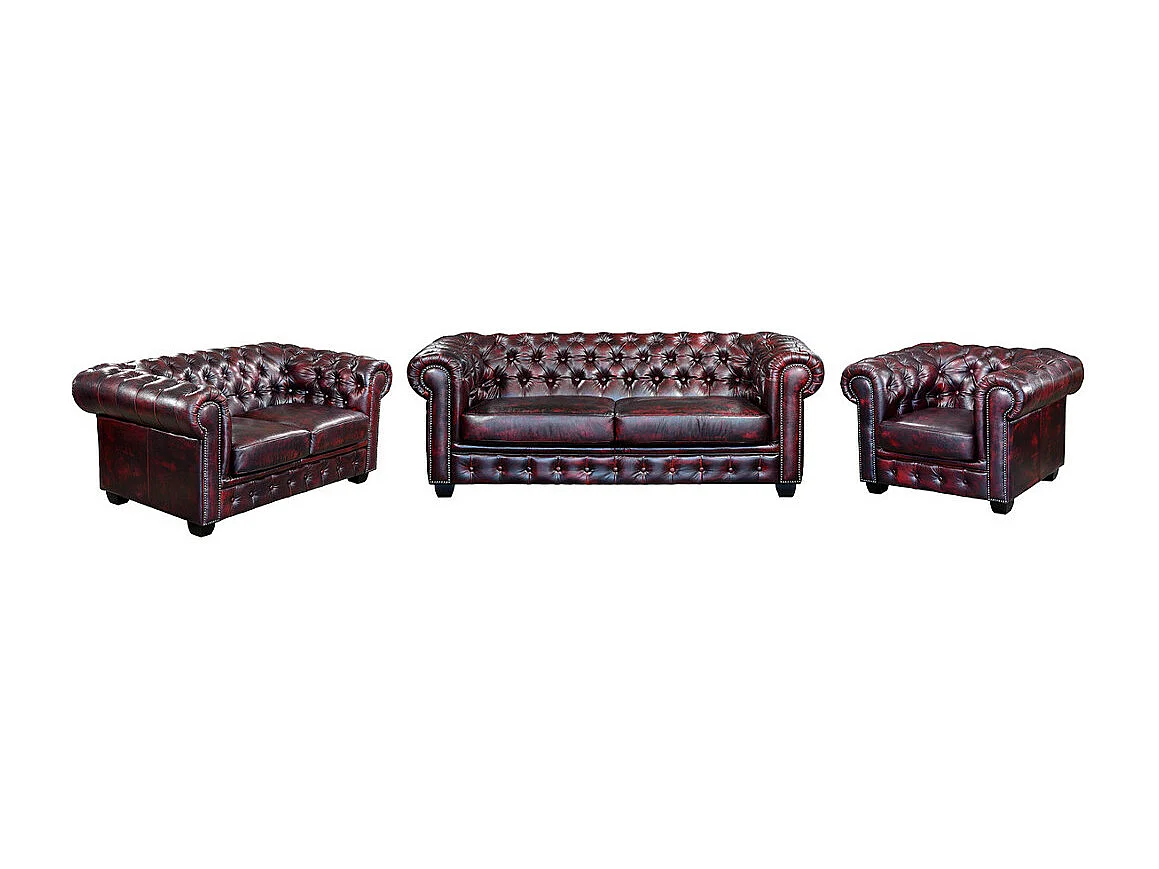 Driezits- en tweezitsbank en fauteuil Chesterfield BRENTON leer