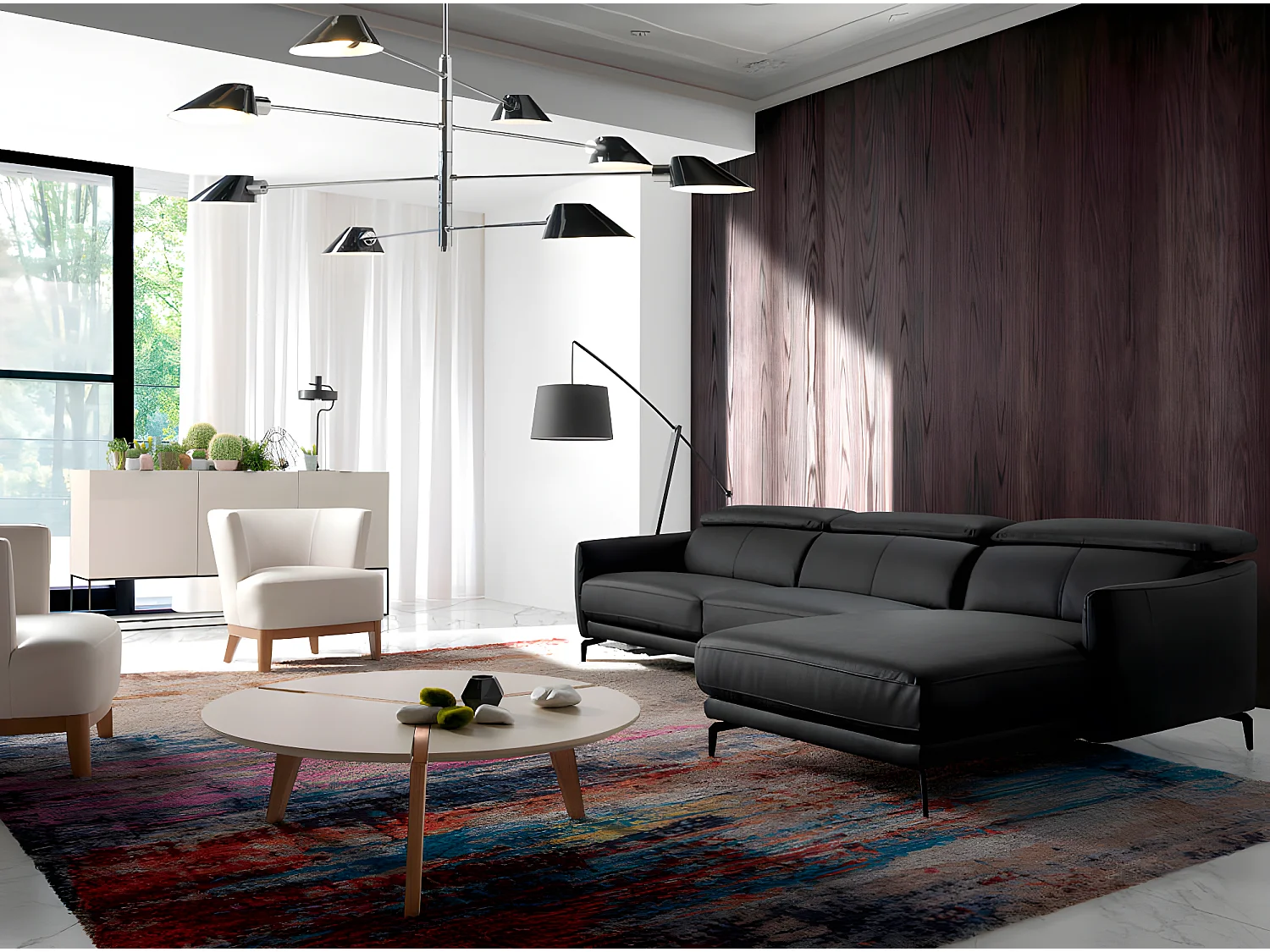 Rechter chaise longue bank in zwart leer 6041 ANGEL CERDA