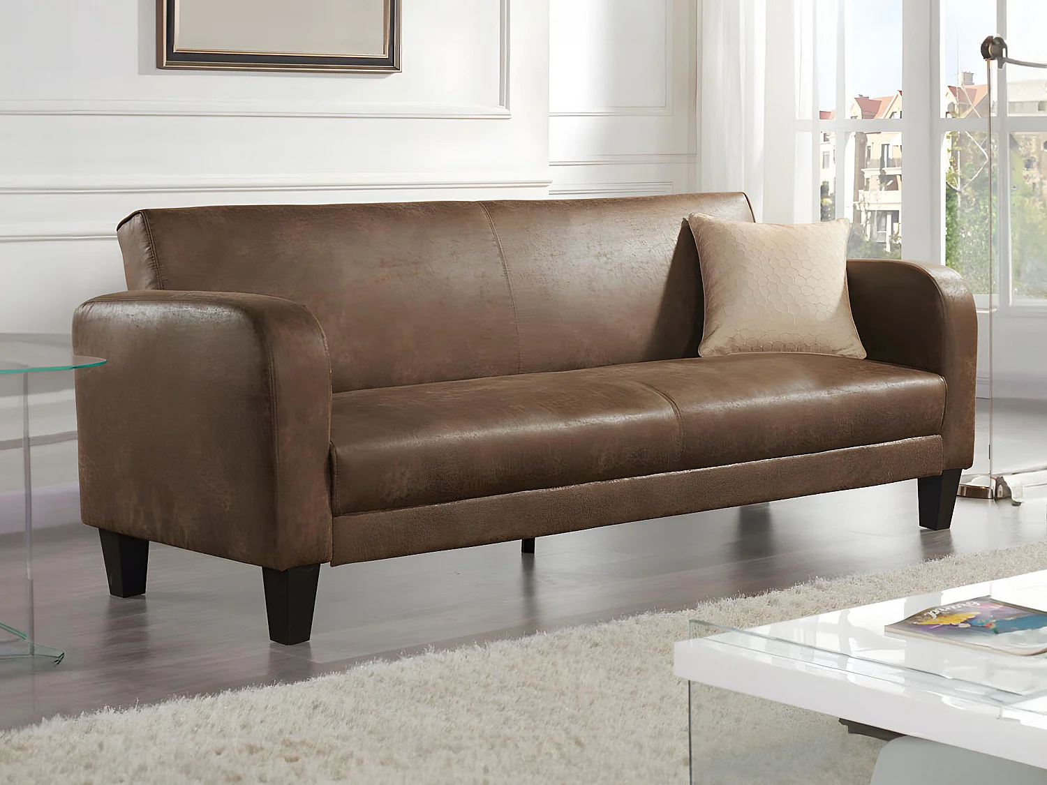 Club-bedbank INICIO van microvezel met lived-in leereffect