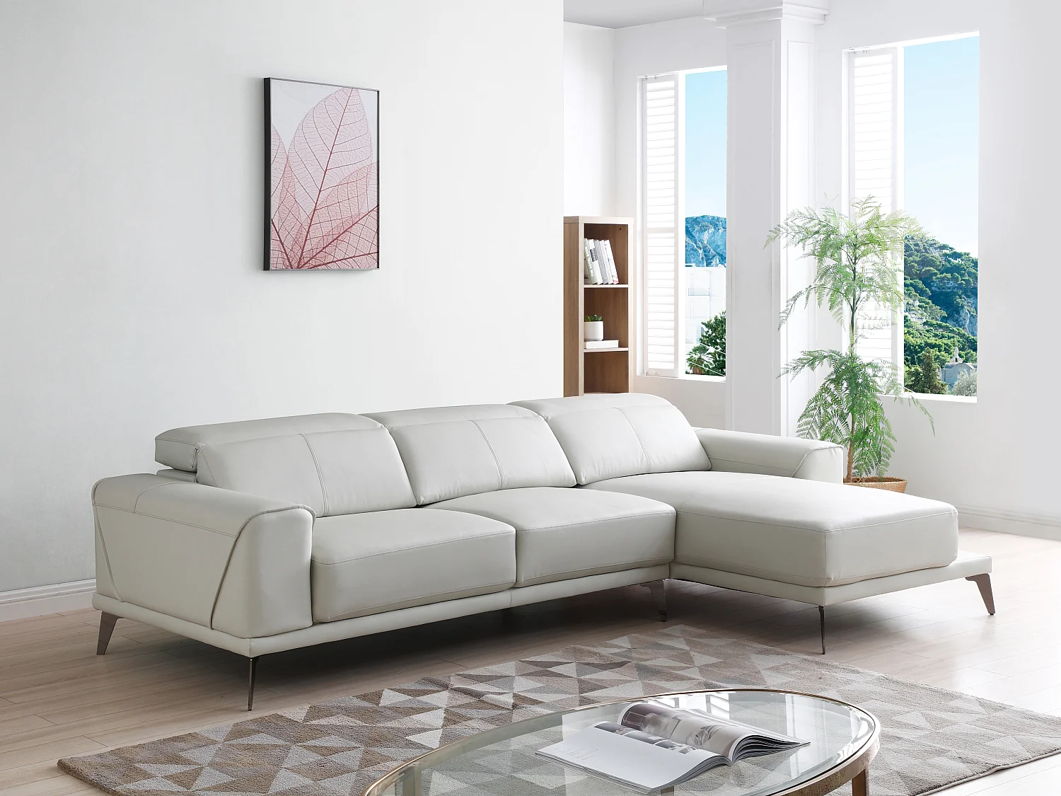 Zitbank met hoek rechts in beige buffelleder ANDOR