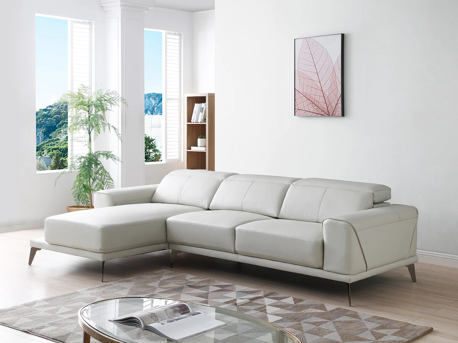 Zitbank met hoek links in beige buffelleder ANDOR