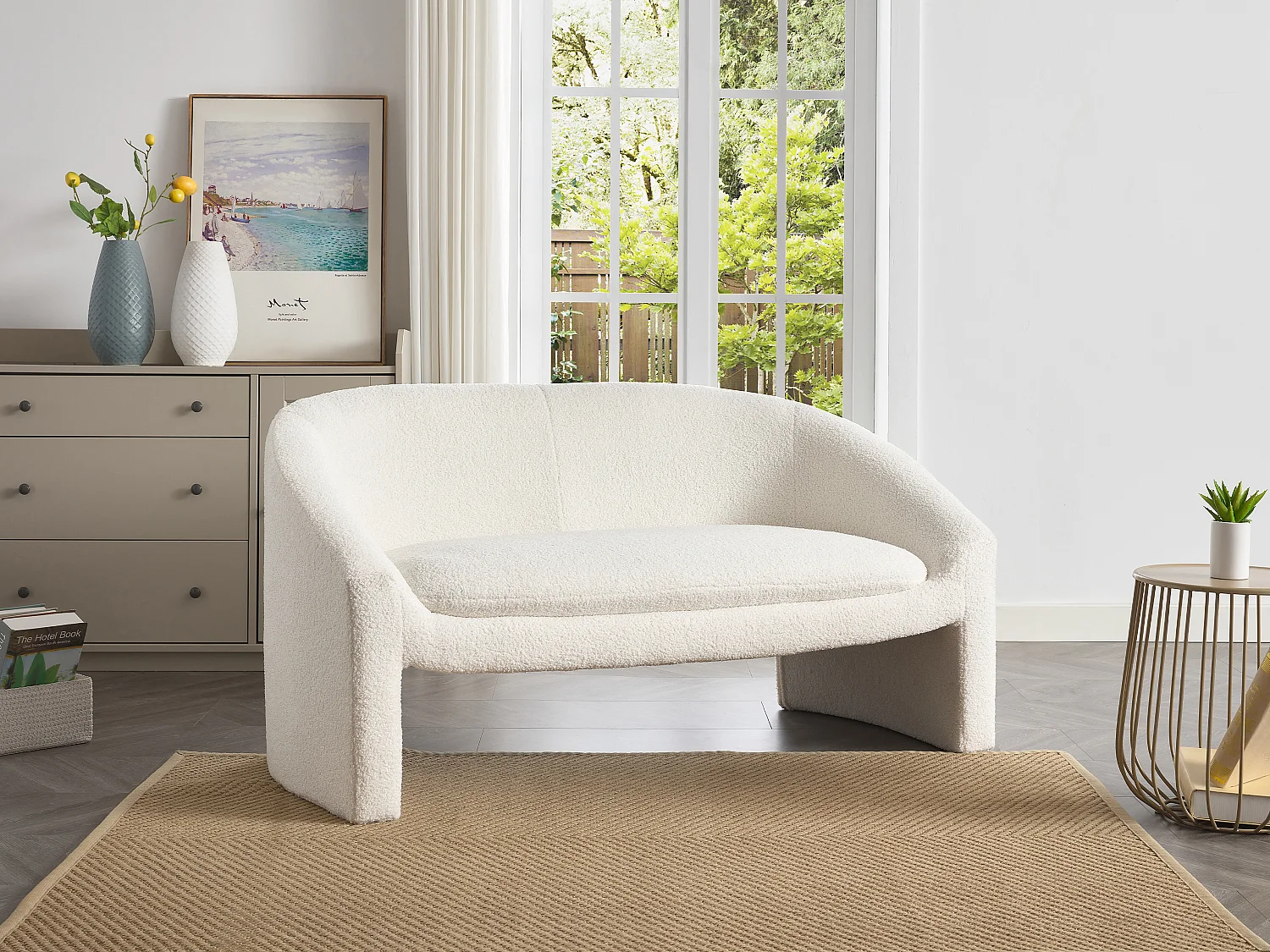Zitbank 2 personen in wit bouclé OSSANA