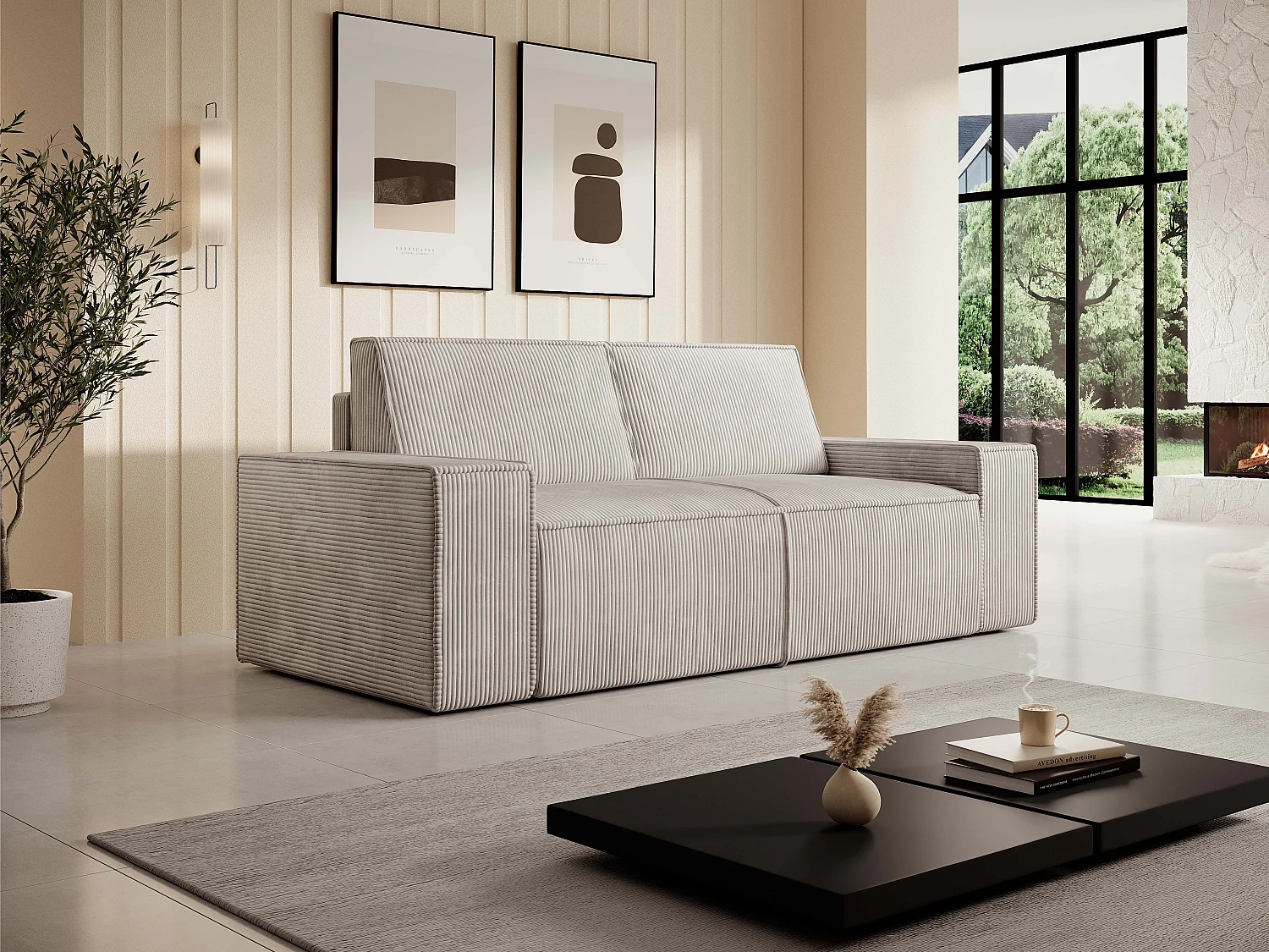 Zitbank – 2 plaatsen – Beige ribfluweel – Design – AMELIA