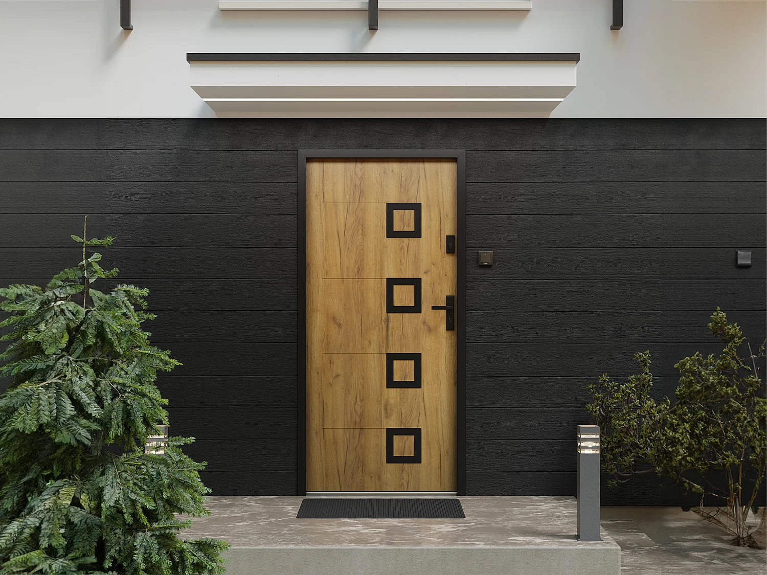 Voordeur van staal met inox L207 x L100 cm, eikeneffect – Draait links open – TIFANA