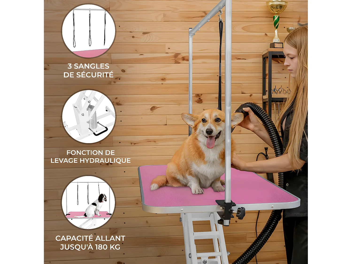 Wit Hydraulisch Trimeerbord – Roze Tafelblad