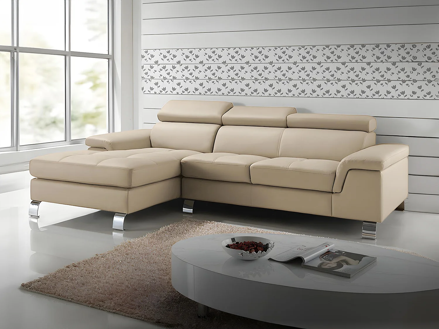 Leren hoekbank MISHIMA – Taupe – Hoek links