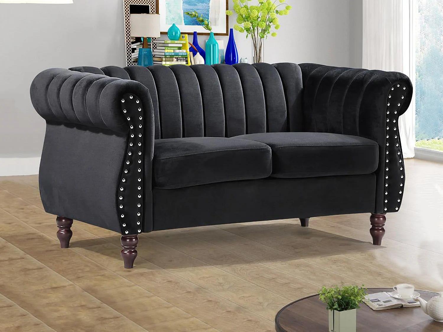 2-persoons zwarte fluwelen chesterfield zitbank TRUMBO – Koop nu eenvoudig online