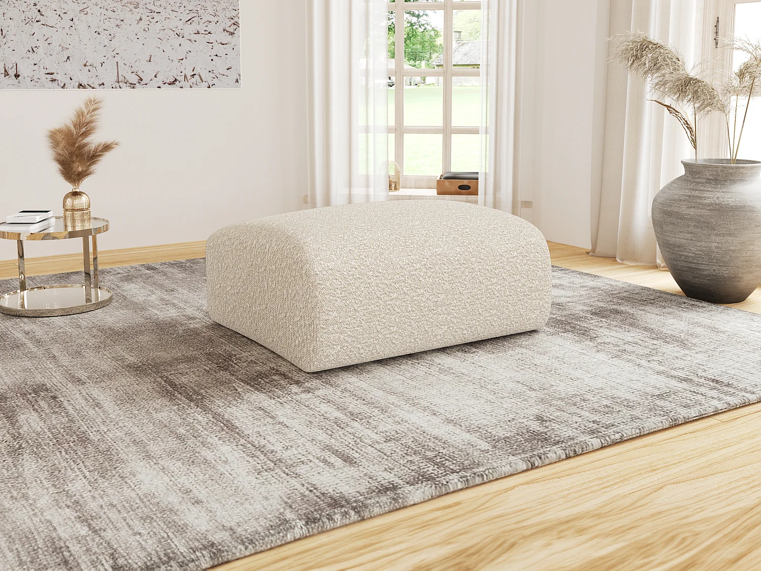 Wit bouclette stoffen poef in designstijl POGNI van Maison Céphy