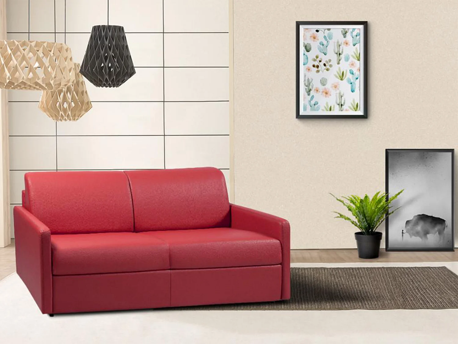 Driezits express-bedbank van kunstleer CALIFE – rood