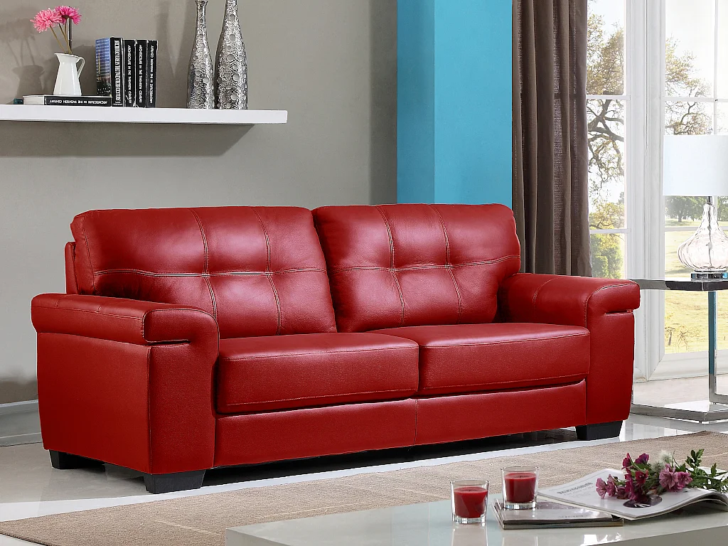 Driezitsbank van leer HAZEL – kleur: rood – klafs leer