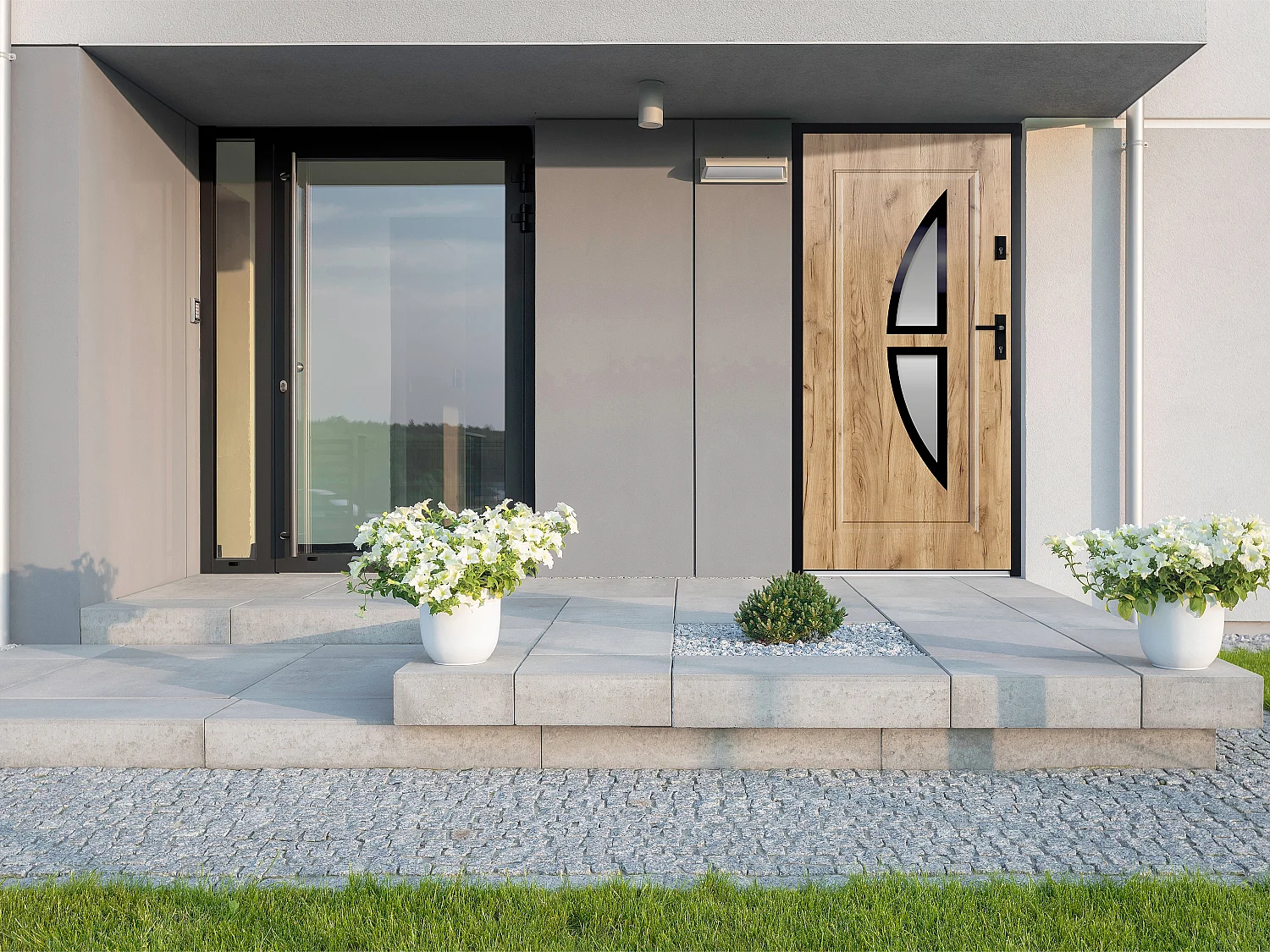Voordeur in staal met glas H207 x L100 cm eikenlook Draait links open COVAS