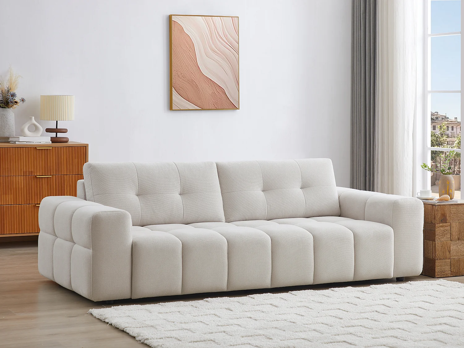 Zitbank 3 plaatsen in beige textuurstof SOPELANA
