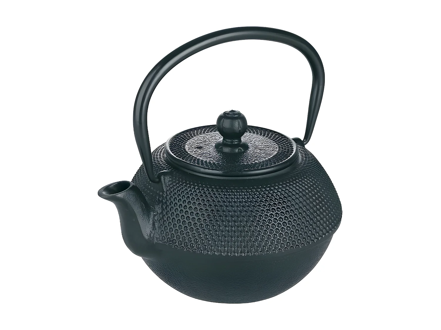Zwarte 1.2L gietijzeren theepot met verwijderbaar roestvrijstalen filter
