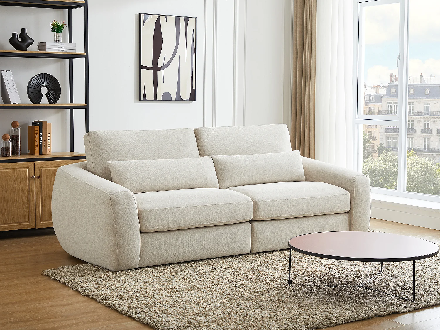 Zitbank 3 plaatsen in beige stof met extra kussens GUSANA