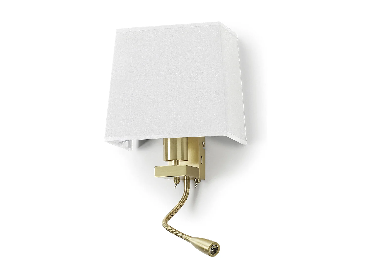 FIRENZE klassieke stijl wandlamp – H 43 cm – E27 60W + 3W SMD LED – 2x aan&uit – 2x USB – staal en katoen – mat goud en wit – IP20