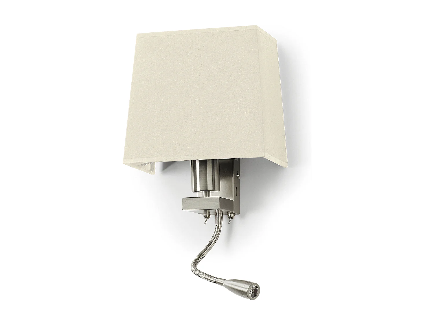 FIRENZE klassieke stijl wandlamp – Hoogte 43 cm – E27 60W + 3W SMD LED – 2x aan&uit – 2x USB – staal en katoen – satijnnikkel en wit – IP20