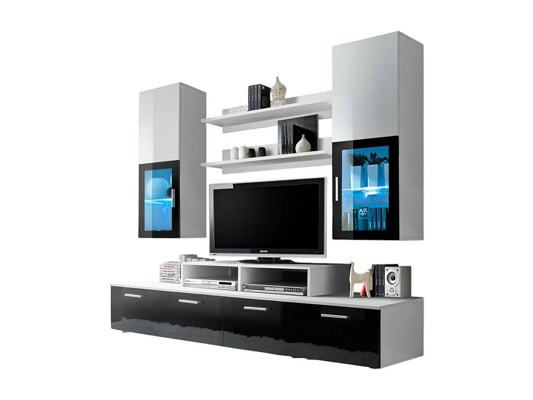 Meubel TV Wand 200cm Design. Collectie MINI kleur wit en zwart