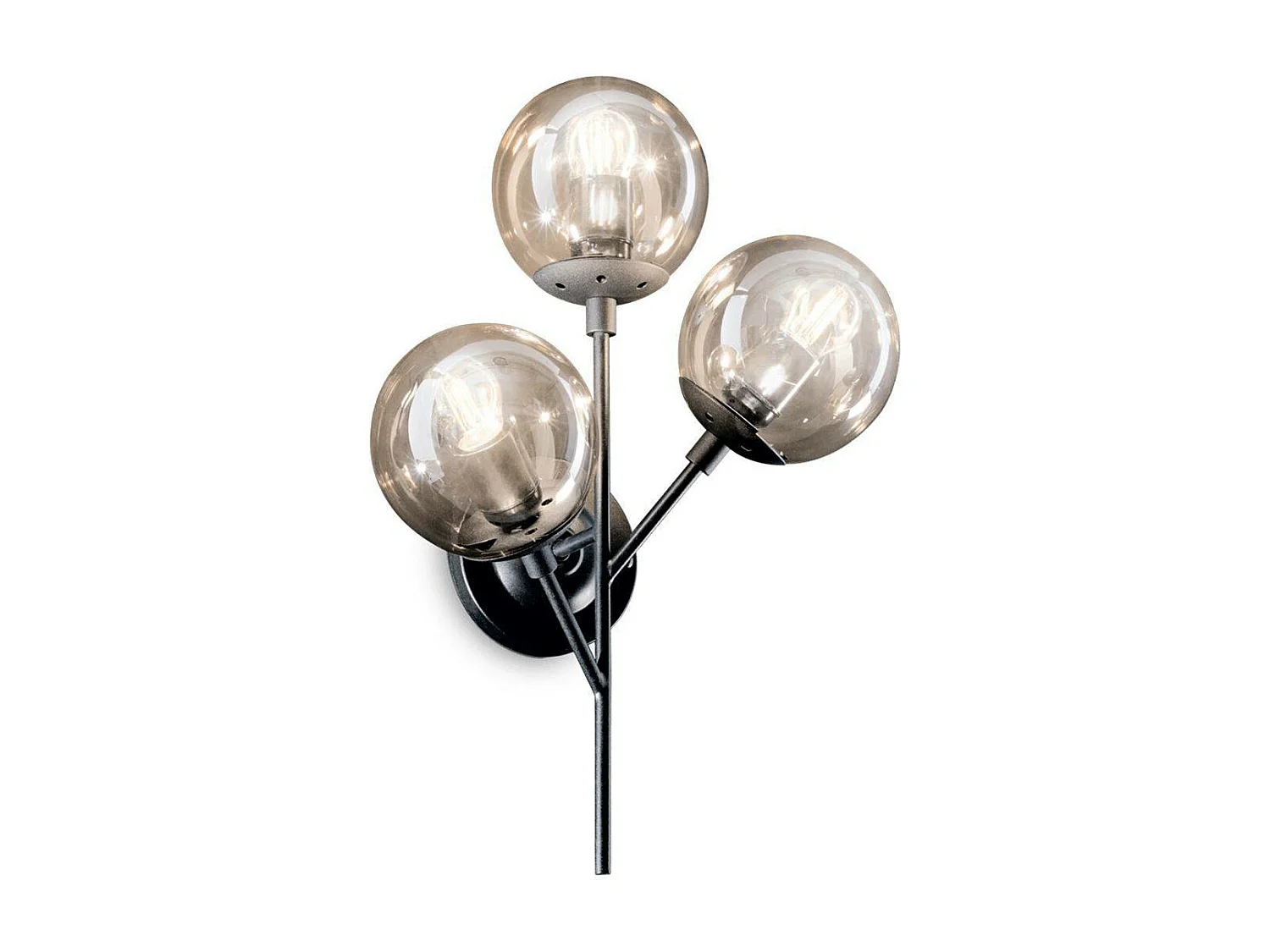 Zwart metalen wandlamp met diffusers van geblazen glas