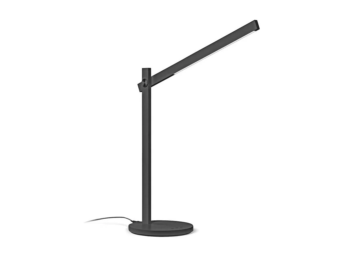 Zwarte aluminium tafellamp met LED-lichtarm