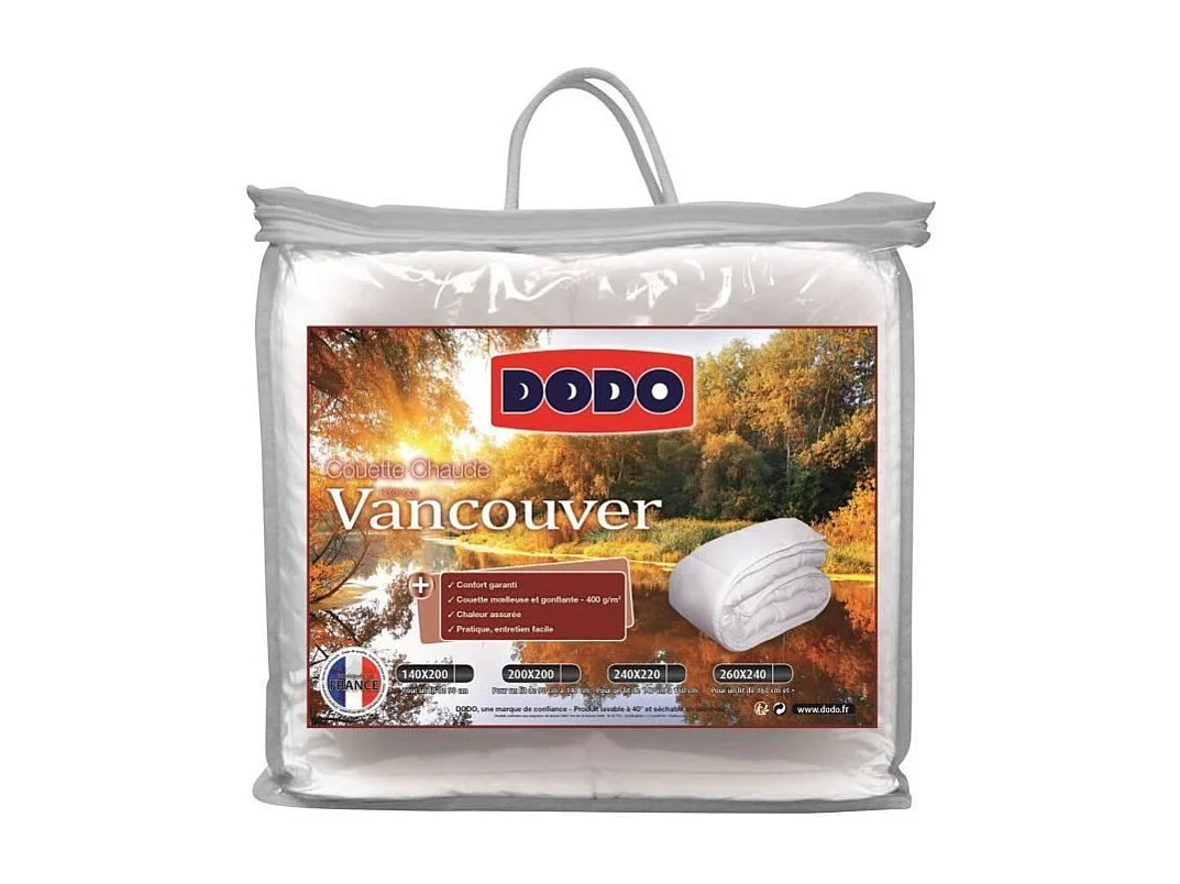Warm dekbed 400g/m² VANCOUVER 200×200 cm wit – Polyester Holle Vezel – Franse Productie