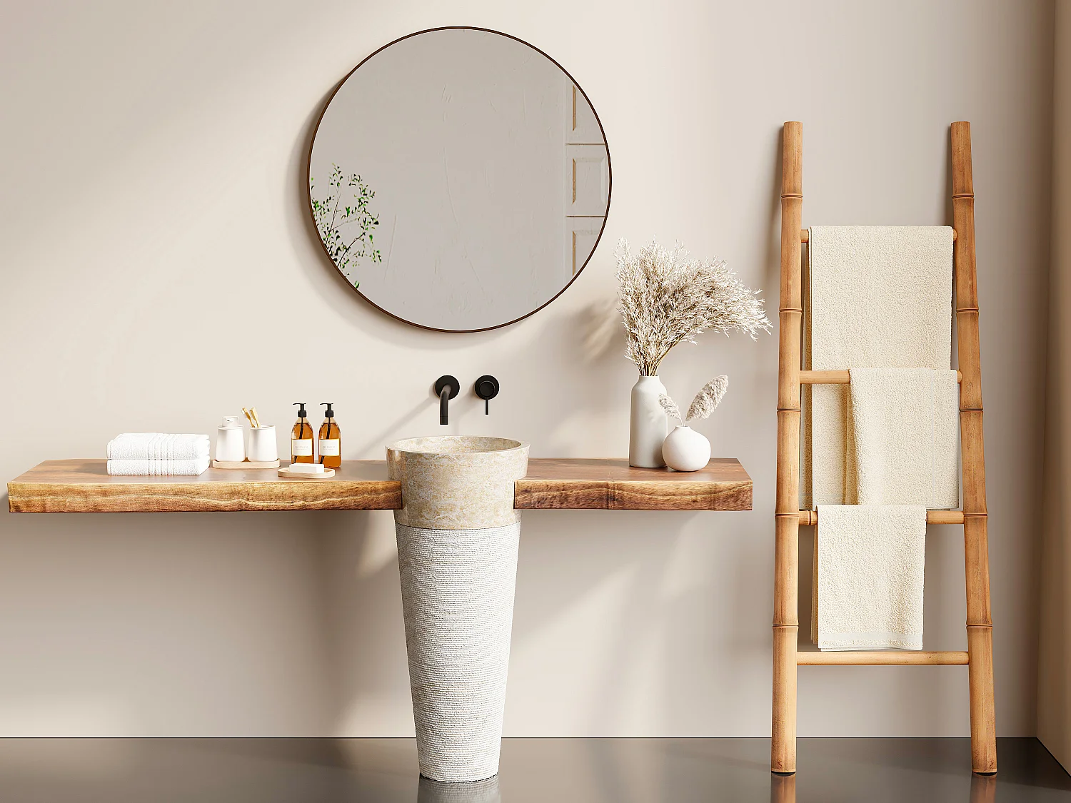 Wastafel badkamer op voet van marmer LANTA – Kleur crème