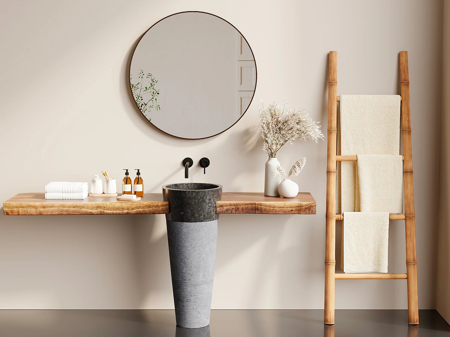 Wastafel badkamer op voet van marmer LANTA – Kleur grijs