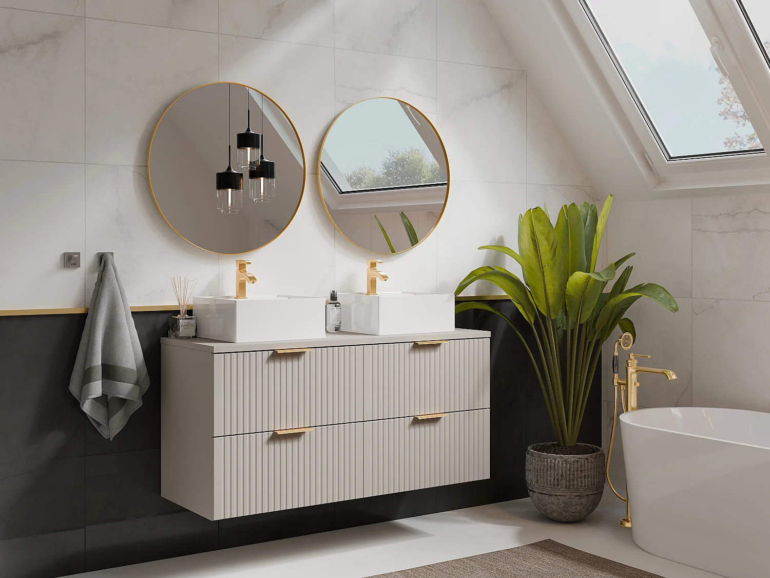 Badkamermeubel met opbouwwastafel, beige, L120 cm, ZEVARA
