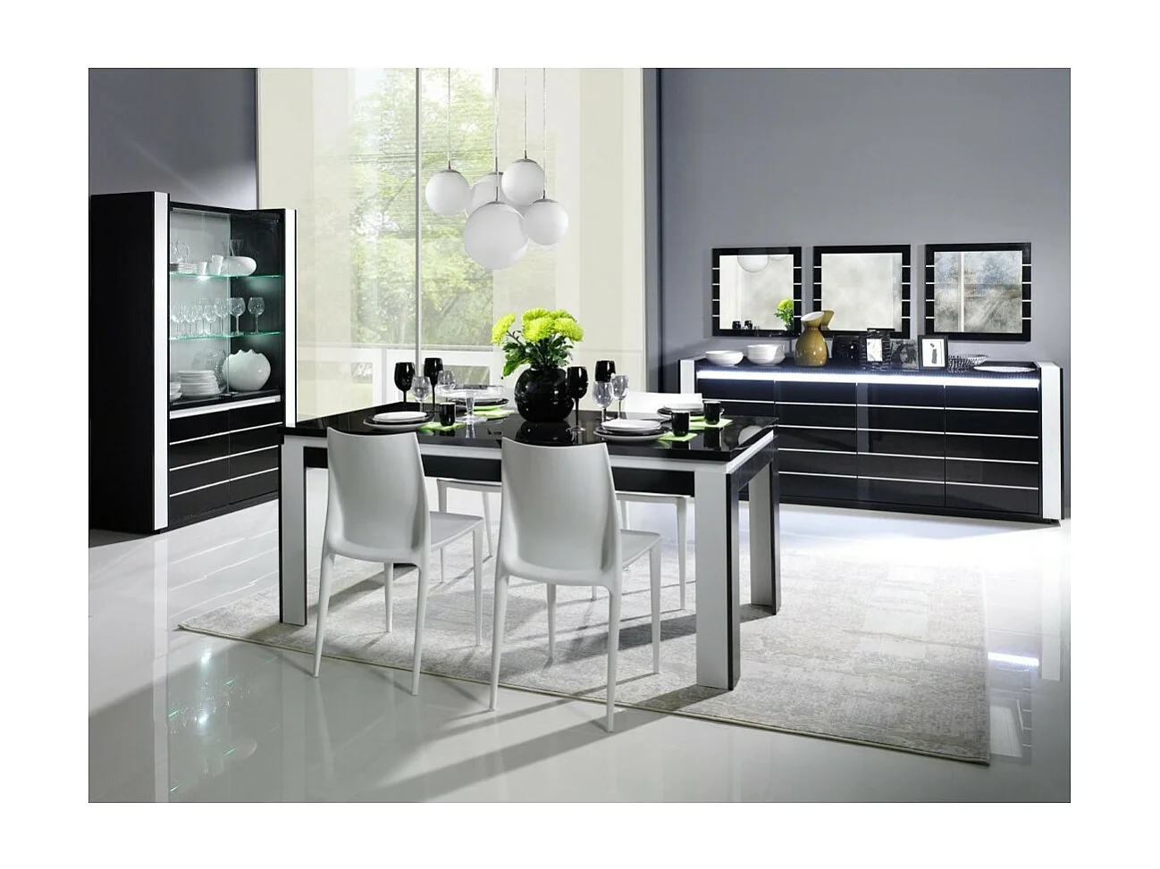 Eetkamer set LINA in zwart en wit met LED