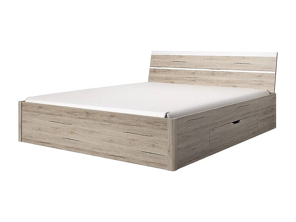 Volwassen bed 160×200 met geïntegreerde lades – EOS-collectie. Kleur licht eiken en wit