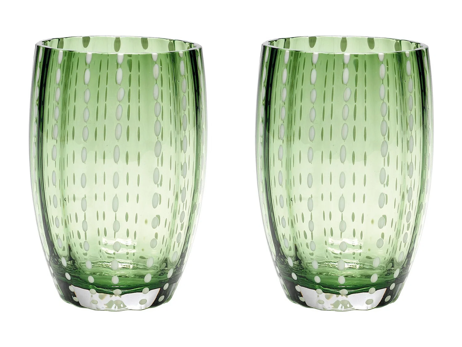 Zafferano Perle Verre Vert Anglais – verre soufflé 32cl, fait main, set de 2 verres artisanaux pour eau ou cocktails, raffiné