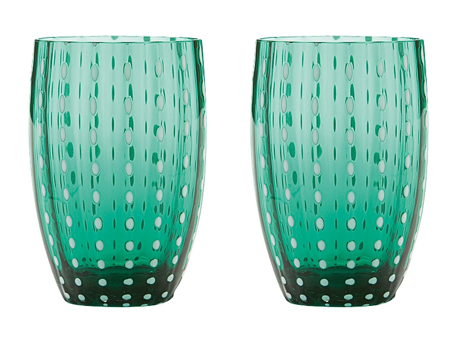 Zafferano Perle Green Glass – Verre soufflé à la bouche, 32 cl, fait main – Lot de 2 verresartisanaux pour eau ou cocktails