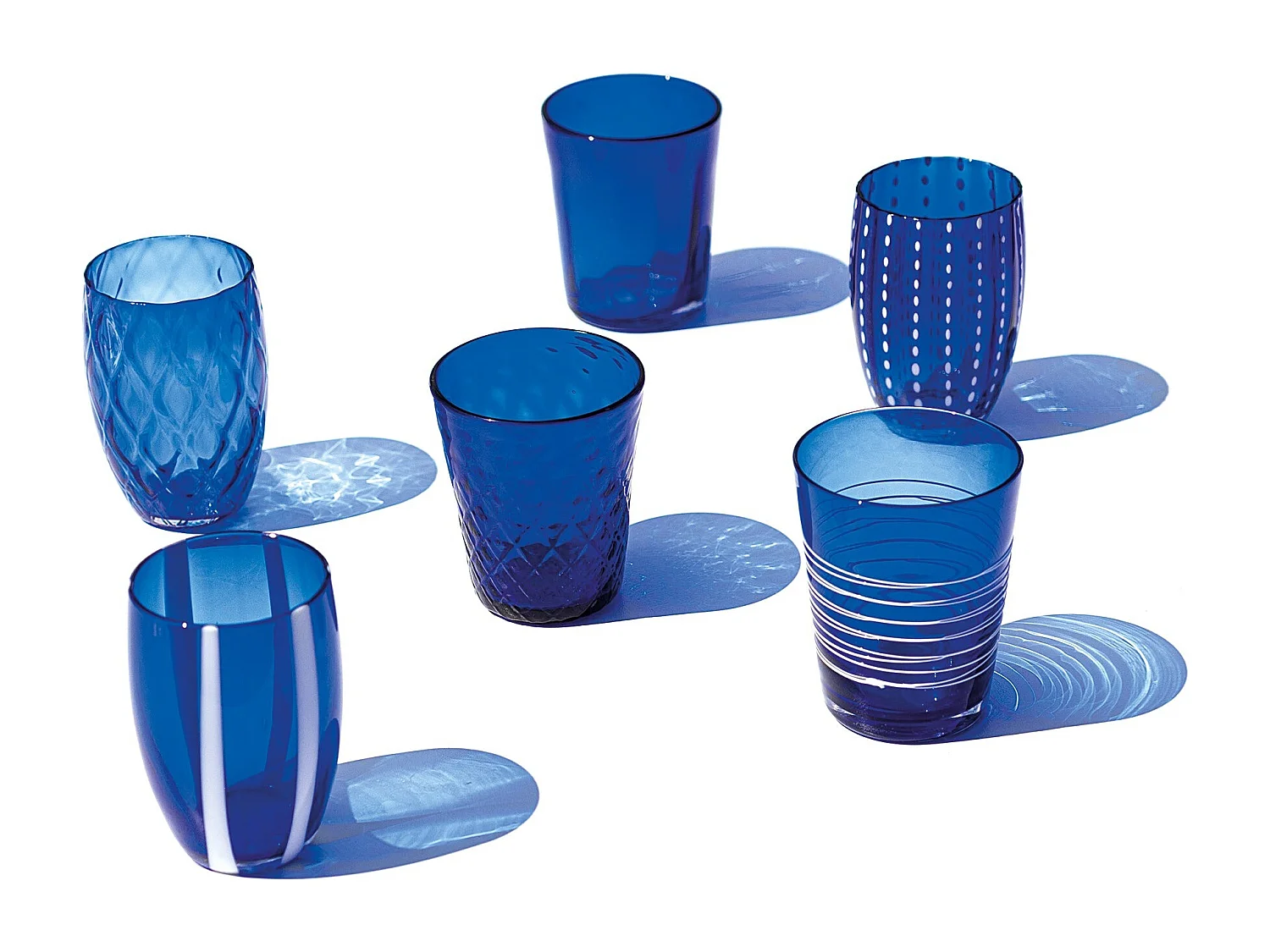 Zafferano Melting Pot Lot de 6 Verres Unicolores – Bleu – Verre Soufflé à la Main, 32 cl – Gobelets Artisan pour Eau et Cocktails