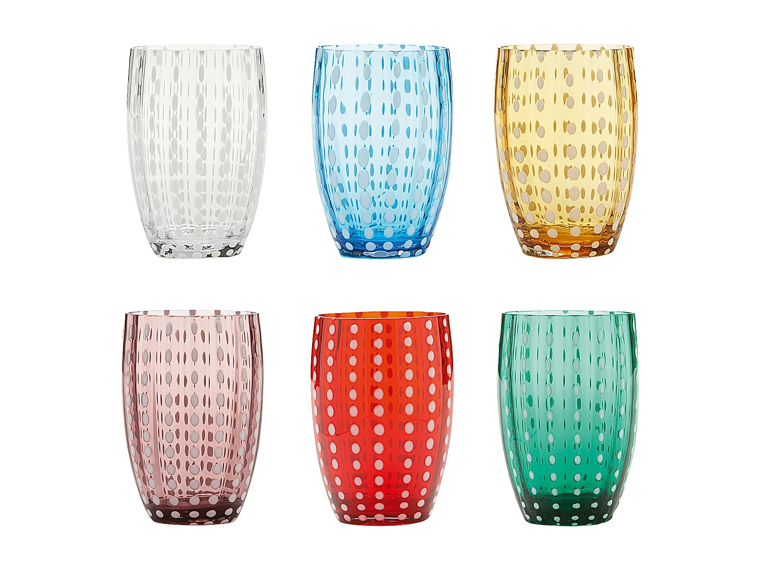 Zafferano Perle Couleurs Mélangées 2 – lot de 6 verres soufflés bouche 32cl, faits main, artisanaux, pour eau ou cocktails