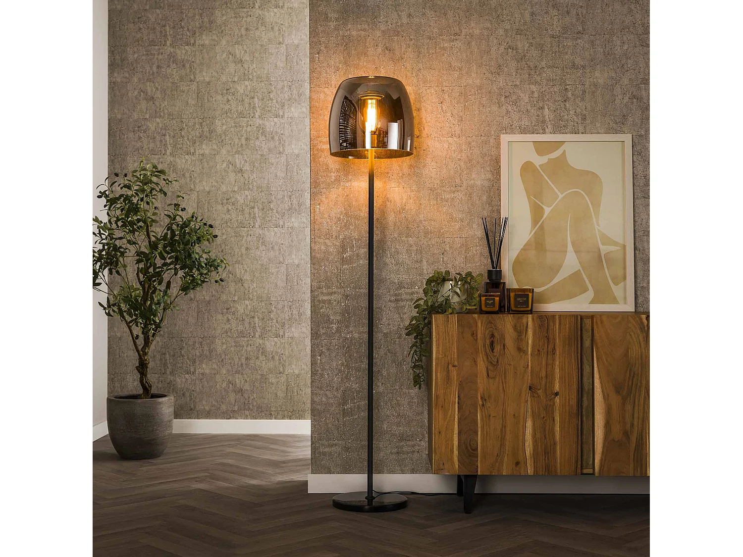 Vloerlamp 1L Drift Glass – Smoke Grey Glas