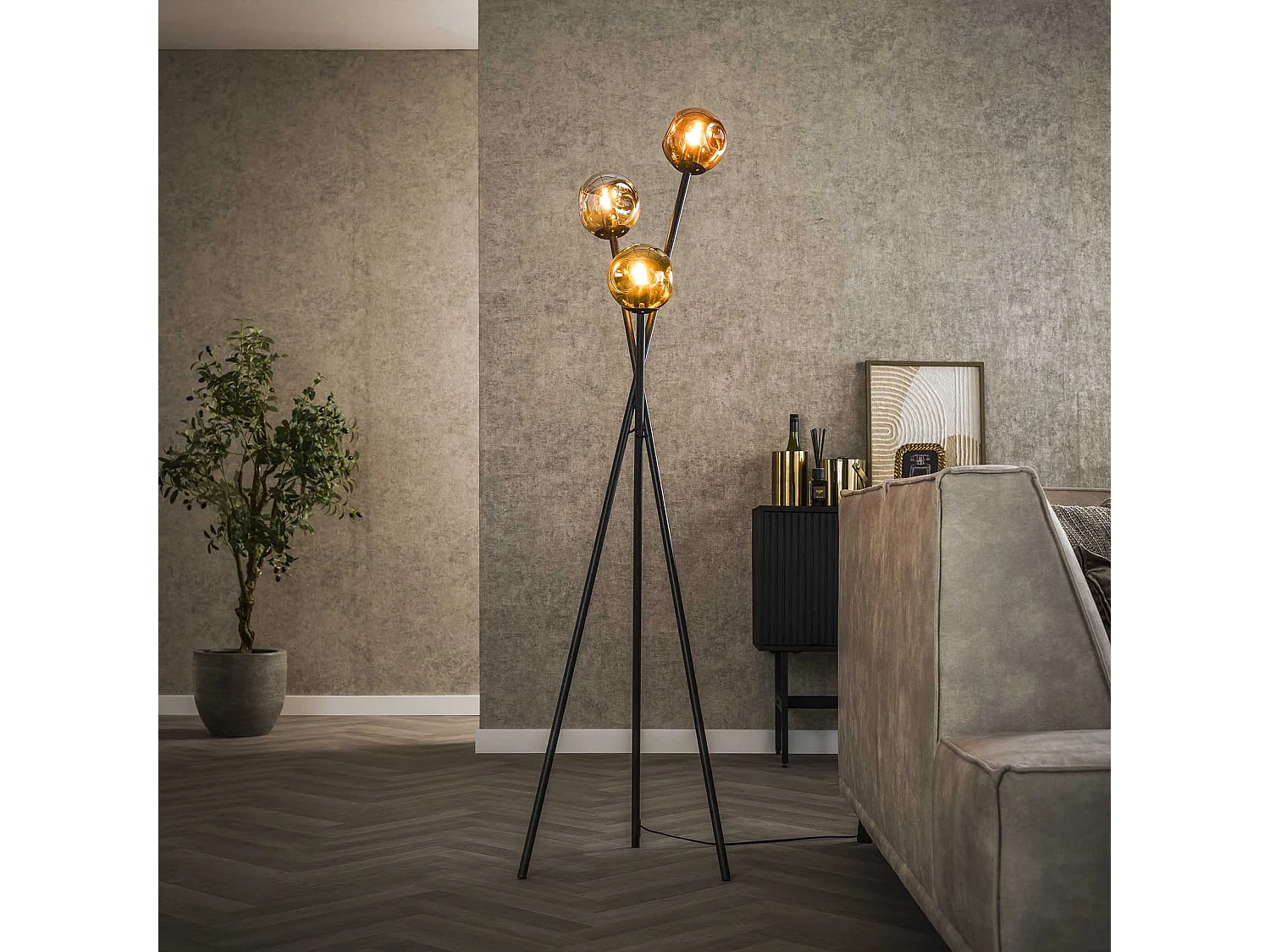 Vloerlamp 3L Molecule Mix Glass – Artic Zwart