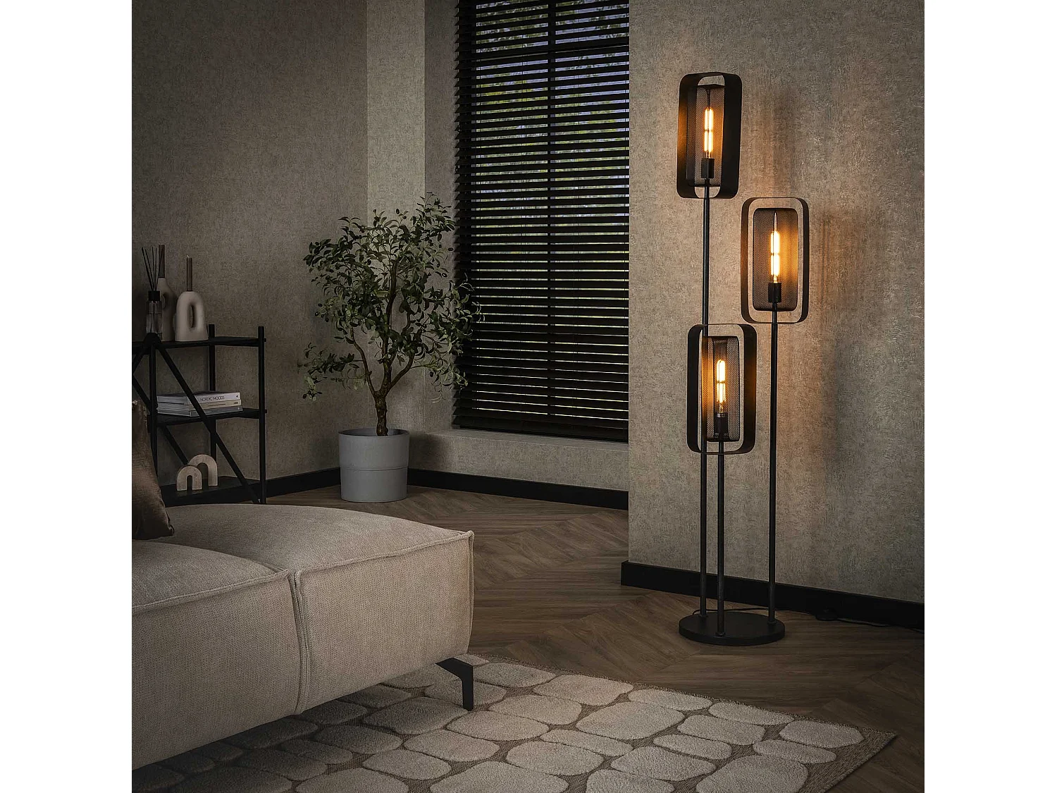 Vloerlamp 3L Mesh Rotate – Artic Zwart