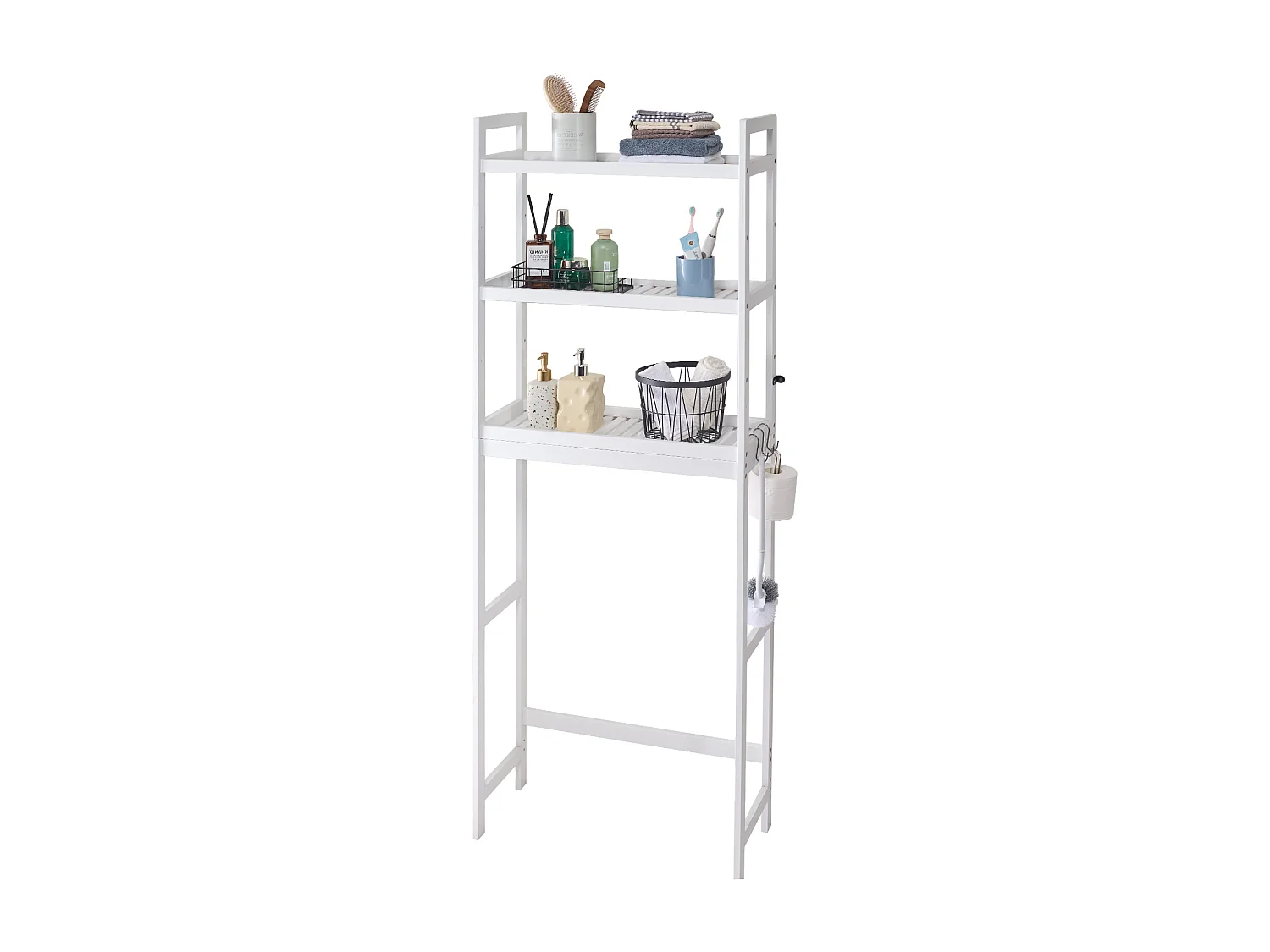 Wc Meubel Succebuy 3-Lagige Toilettenschoenbank, Aanpasbare Badkamerorganizer van Bamboe, Wit