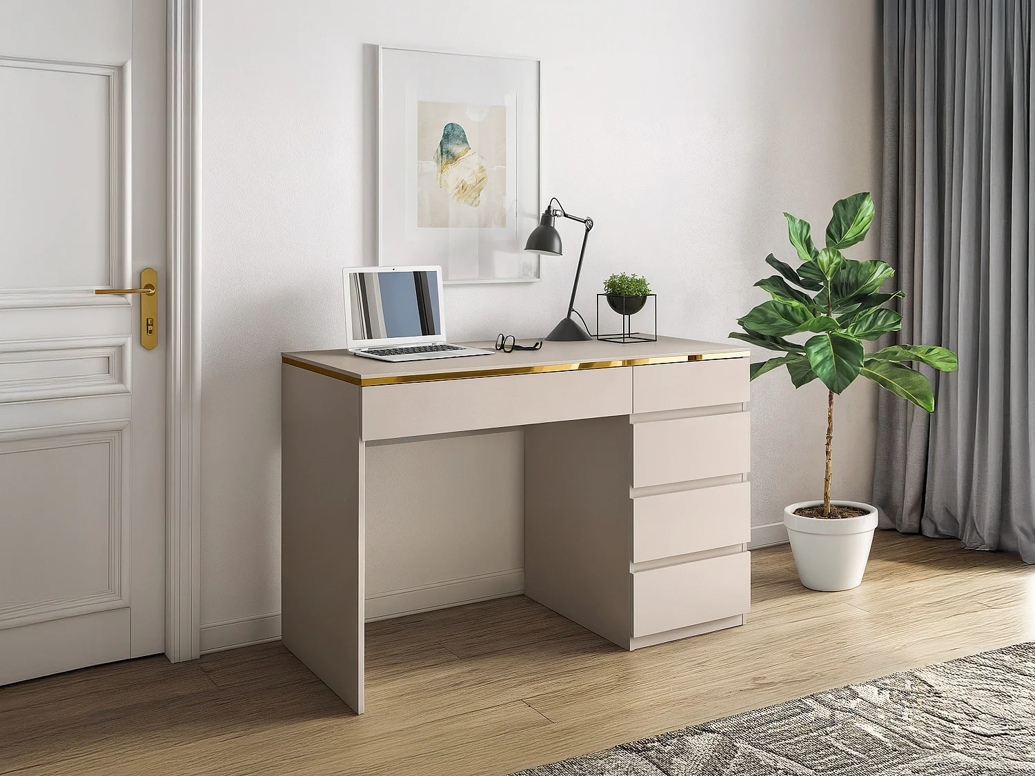 Bureau met 5 lades in beige en goud – VUKIA van Pascal Morabito