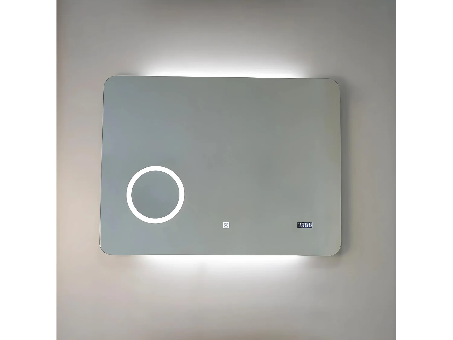 "Zamas" LED-spiegel met vergrootglas en digitale touchklok cm 80x60h