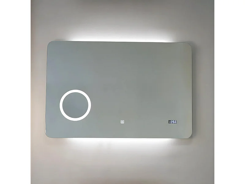 "Zamas" LED-spiegel met vergrootglas en digitale touchklok cm 100x70h