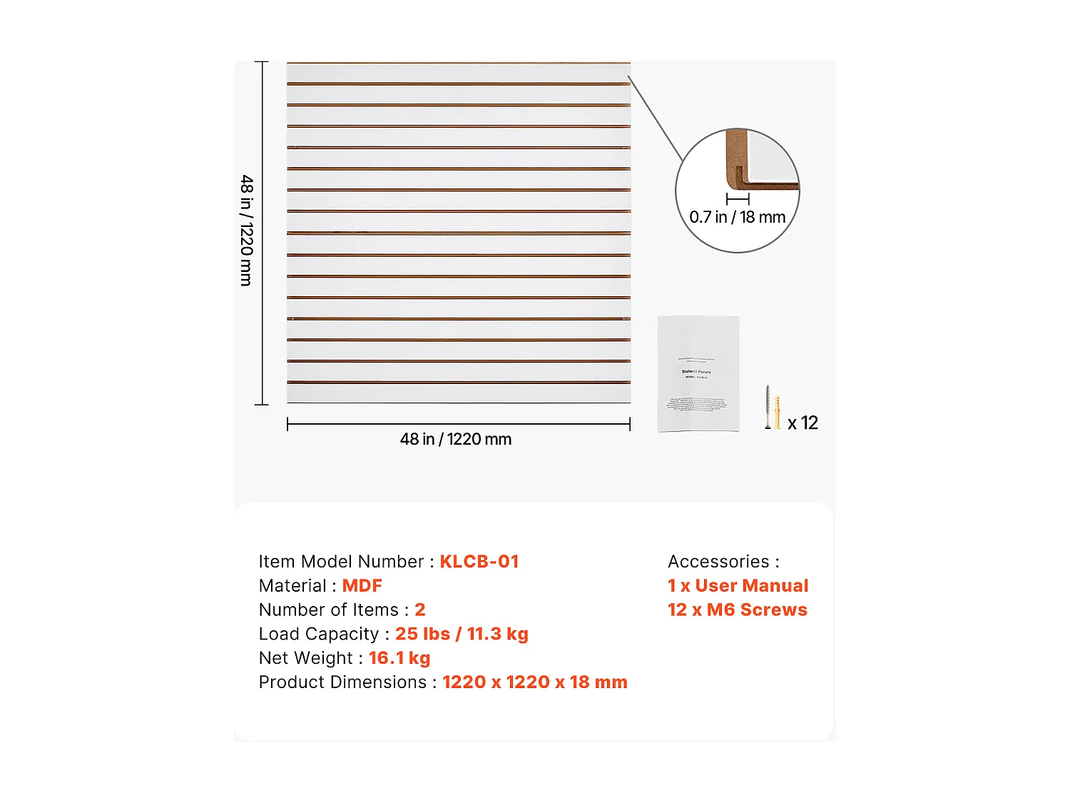 Wandpaneel met Latten SucceBuy , 122 x 122 cm, Witte MDF-Garagenlatten, Modulaire Ontwerp