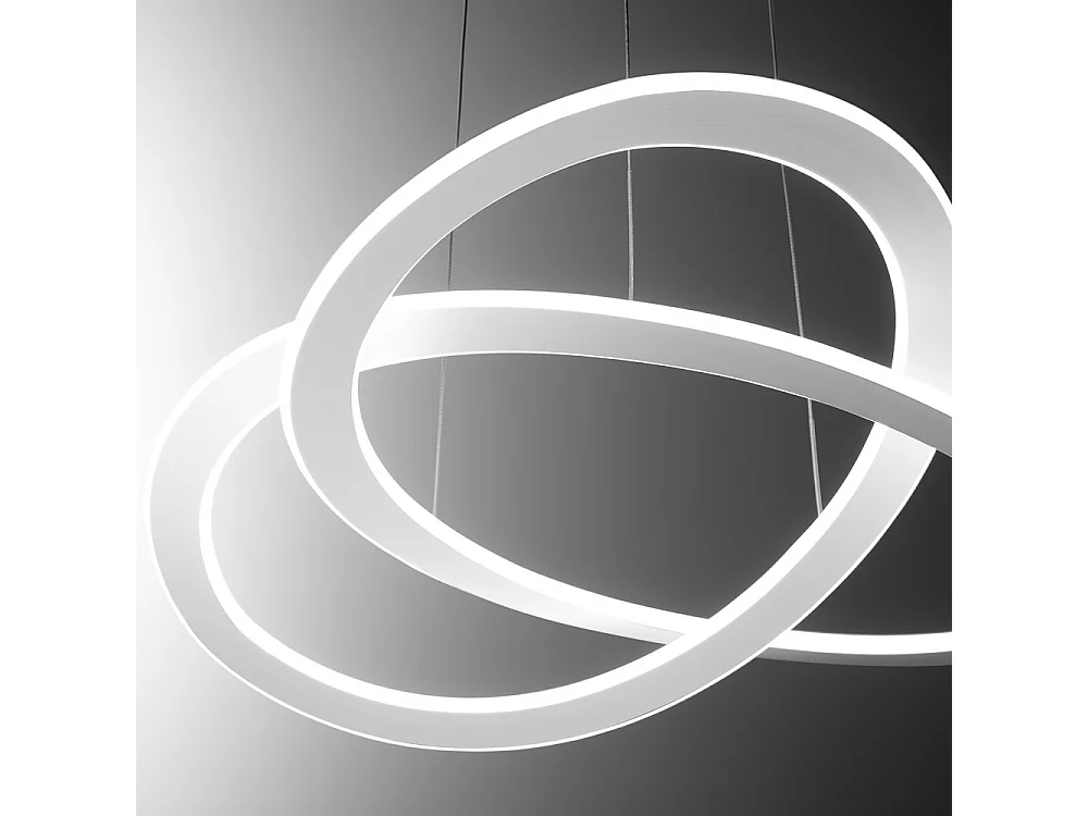 Lustre LED Yara 50W dimmable – anneaux alu blanc 67x120cm, lumière 4000K, 2400lm, design contemporain, LED, IP20