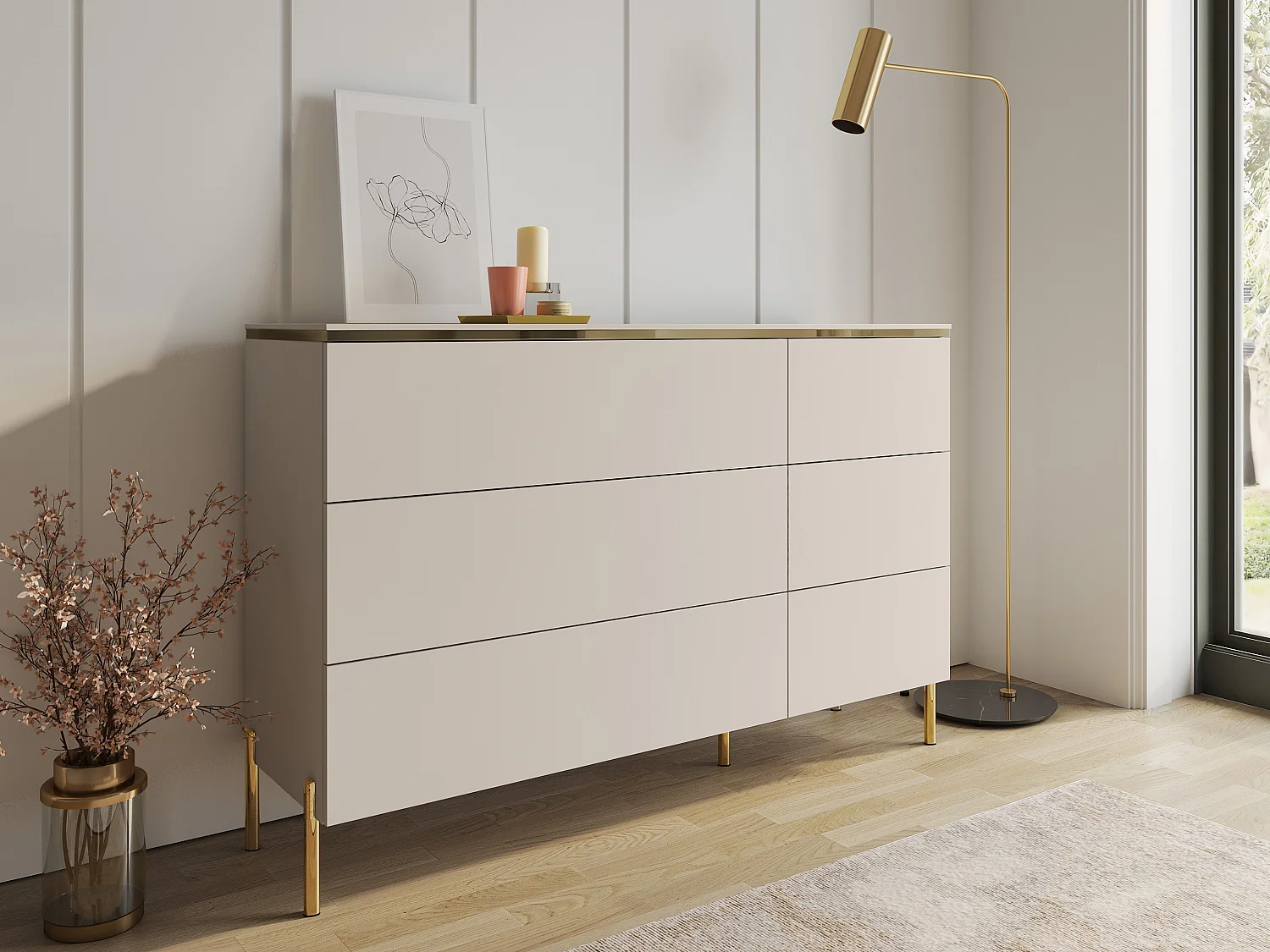 Commode met 6 laden in beige en goud – VUKIA van Pascal Morabito