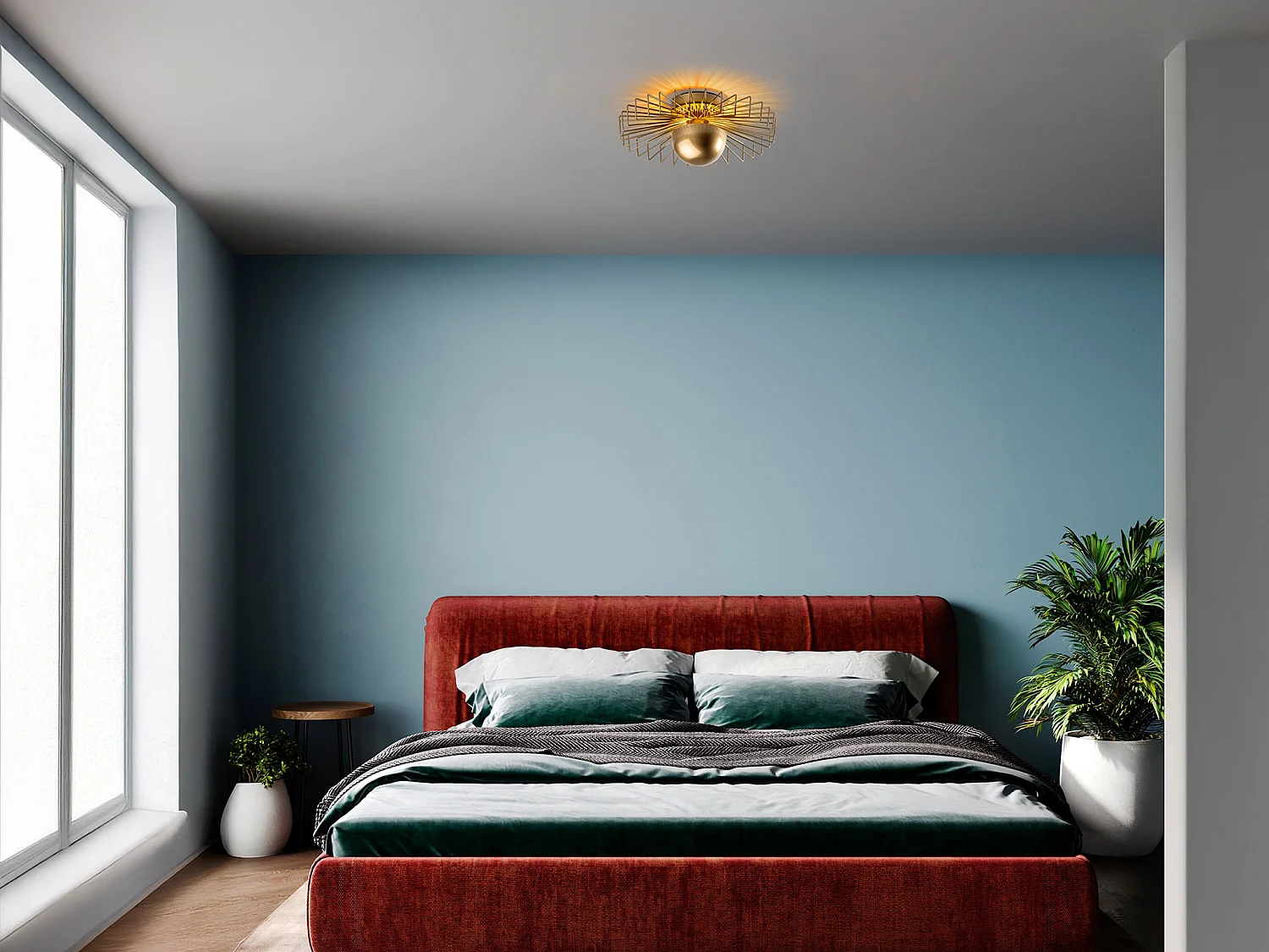 Draadmetalen plafondlamp – Goudkleurig – H. 18 x D. 45 cm – ZYMA