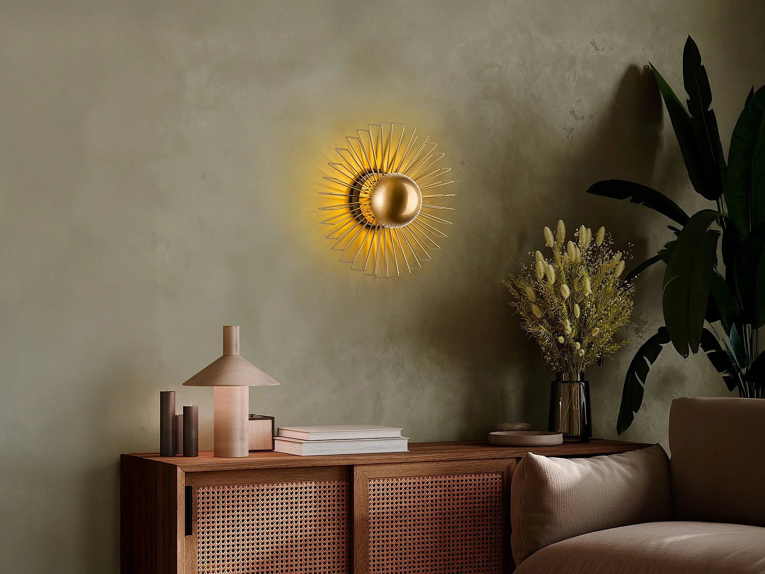 Metalen draadwandlamp – Goud – D. 18 x B.45 cm – ZYMA